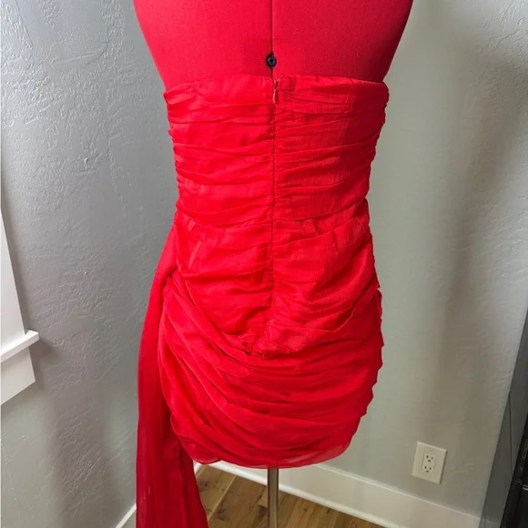 Lulu's Strapless Ruched Red Mini Dress with Side Drape - Picture 6 of 11